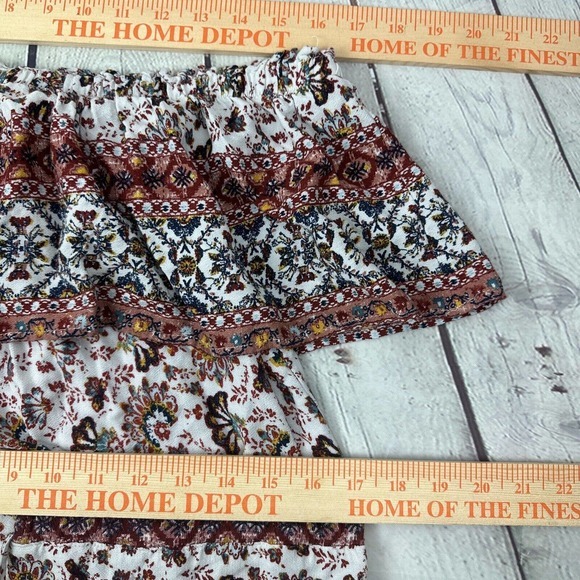 Knox Rose Womens Sz Med Bohemian Off The‎ Shoulder Tassel Tie Waist Floral Dress - Picture 7 of 10